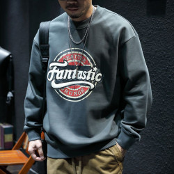 秋冬復古美式加絨加厚衛衣男寬鬆潮牌ins大碼上衣圓領上衣外套男