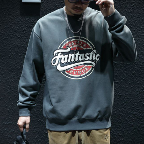 秋冬復古美式加絨加厚衛衣男寬鬆潮牌ins大碼上衣圓領上衣外套男