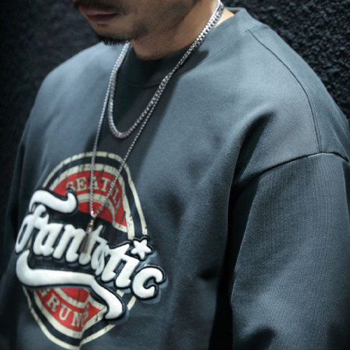 秋冬復古美式加絨加厚衛衣男寬鬆潮牌ins大碼上衣圓領上衣外套男