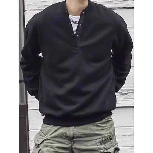 日系復古秋冬男士亨利領長袖打底衫休閒寬鬆套頭衛衣加厚大碼男潮 日系復古秋冬男士亨利領長袖打底衫休閒寬鬆套頭衛衣加厚大碼男潮