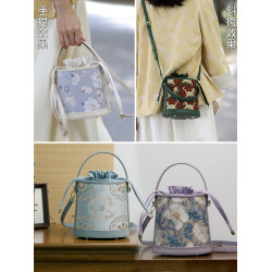 淩小姐的手工店 DIY自製手縫束口手提桶材料包 新中式斜背手提包