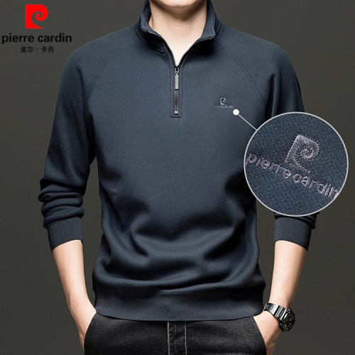 皮爾卡丹冬季新款男士半拉鍊立領衛衣加絨加厚綿羊毛長袖T恤上衣