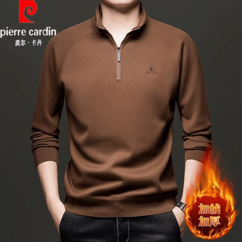 皮爾卡丹冬季新款男士半拉鍊立領衛衣加絨加厚綿羊毛長袖T恤上衣