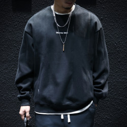 加絨加厚衛衣男冬季寬鬆圓領大碼拼接上衣秋冬厚款長袖休閒外套潮