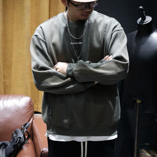 加絨加厚衛衣男冬季寬鬆圓領大碼拼接上衣秋冬厚款長袖休閒外套潮