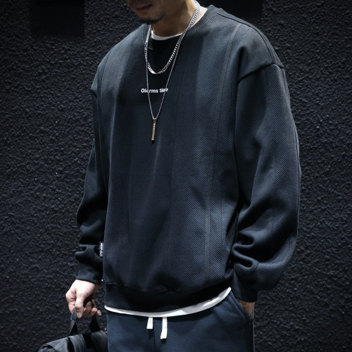 加絨加厚衛衣男冬季寬鬆圓領大碼拼接上衣秋冬厚款長袖休閒外套潮