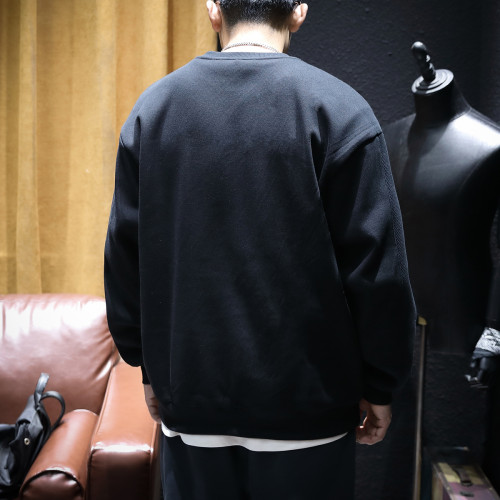 加絨加厚衛衣男冬季寬鬆圓領大碼拼接上衣秋冬厚款長袖休閒外套潮