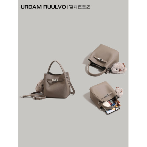 UR輕奢軟皮水桶包女式2025新款荔枝紋手提包高級感單肩百搭斜後後背包