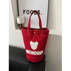 迷你日系miki媽咪包字母印花便當袋卡通水桶包零錢手提遛娃帆布包