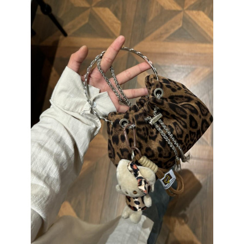 豹紋時尚小包包女2025秋冬新款手提水桶包復古洋氣百搭鏈條斜後後背包