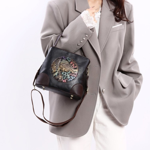 袋鼠單肩斜後後背包復古壓花女包包吉象如意休閒後後背包高級感時尚小方包