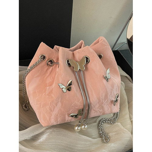 今年流行質感斜背小包包女2026超火新款時尚鏈條單肩包蝴蝶水桶包