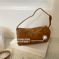 小衆row筆筒包麂皮絨腋下包90s秋冬季新款小方包真皮手提包筆袋包