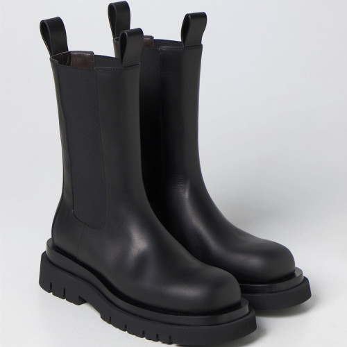 高定寬邊版2023春秋新款中筒靴圓頭厚底切爾西靴馬丁靴女菸筒靴