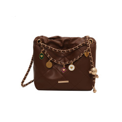 復古通勤包包女夏季2025新款潮單肩斜後後背包百搭ins菱格鏈條水桶包