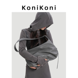 KoniKoni真皮小衆托特包女大容量超火通勤斜後後背包2026新款單肩大包