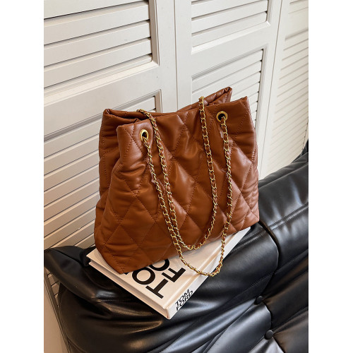 春夏菱格綉線大容量包包女2026新款百搭鏈條斜後後背包時尚單肩水桶包