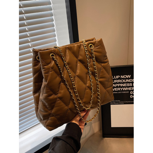 春夏菱格綉線大容量包包女2026新款百搭鏈條斜後後背包時尚單肩水桶包