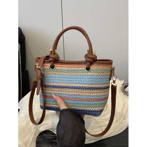 夏季手提編織包包女2025新款潮時尚復古小托特包百搭斜背草編包