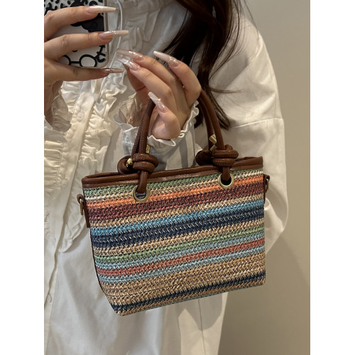 夏季手提編織包包女2025新款潮時尚復古小托特包百搭斜背草編包