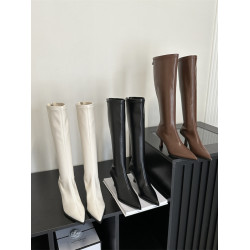 白色長筒靴女小個子長靴女靴新款高跟靴高筒靴尖頭騎士靴子女鞋靴