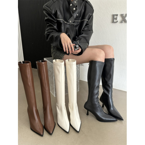 白色長筒靴女小個子長靴女靴新款高跟靴高筒靴尖頭騎士靴子女鞋靴 白色長筒靴女小個子長靴女靴新款高跟靴高筒靴尖頭騎士靴子女鞋靴