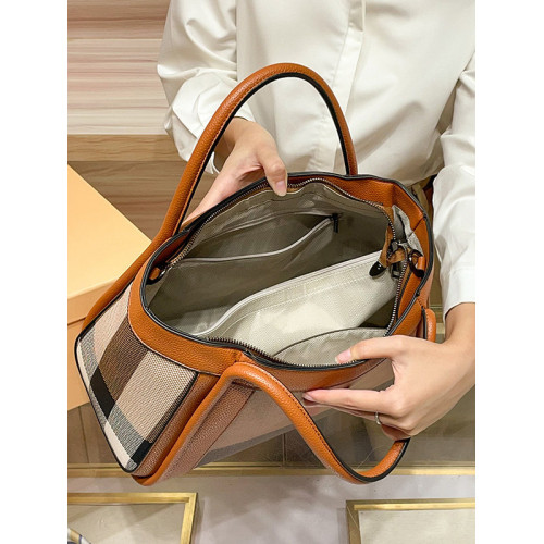 歐美時尚真皮大容量手提包格紋托特包2025新款包包女單肩斜背大包