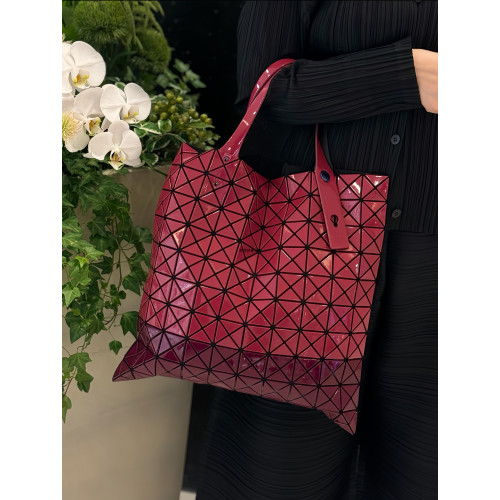 日本Prism幾何菱格十格托特包時尚酒紅拼色通勤大容量手提單肩包