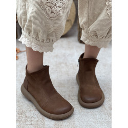 手工真皮短靴女復古女靴厚底短筒牛皮切爾西靴秋冬女鞋加絨馬丁靴