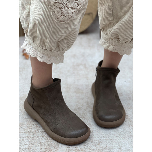 手工真皮短靴女復古女靴厚底短筒牛皮切爾西靴秋冬女鞋加絨馬丁靴