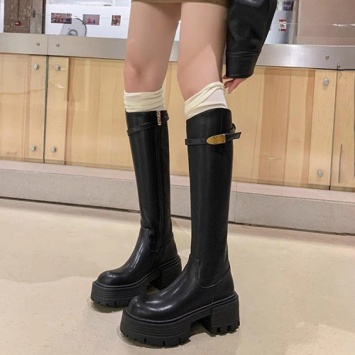 品牌高筒騎士靴女2025秋冬新款小個子厚底增高顯瘦不過膝長筒靴女
