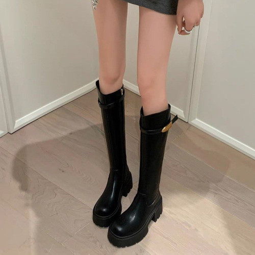 品牌高筒騎士靴女2025秋冬新款小個子厚底增高顯瘦不過膝長筒靴女