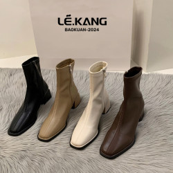 白色粗跟馬丁靴女款2025年新款爆款初秋短靴女春秋單靴秋冬高跟鞋