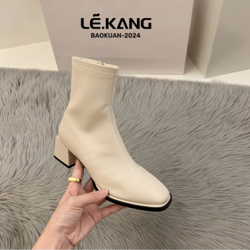 白色粗跟馬丁靴女款2025年新款爆款初秋短靴女春秋單靴秋冬高跟鞋