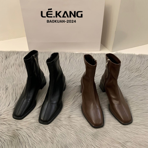 白色粗跟馬丁靴女款2025年新款爆款初秋短靴女春秋單靴秋冬高跟鞋