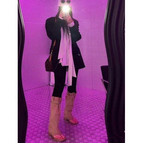 2026年春夏季新款夾趾人字拖涼靴褲琯辣妹西部牛仔長靴涼鞋女潮