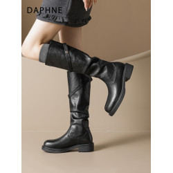 達芙妮美拉德靴子2026秋冬季新款加絨長靴厚底騎士靴西部長筒靴女