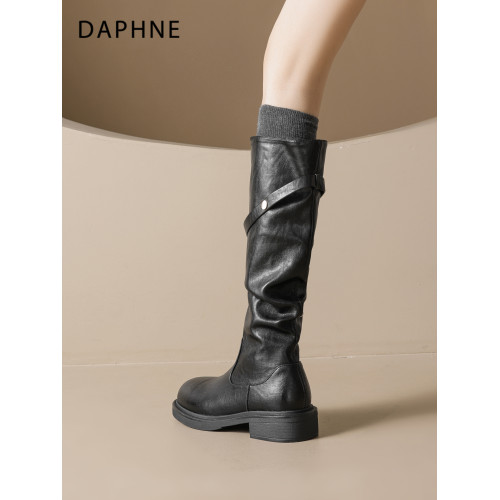 達芙妮美拉德靴子2026秋冬季新款加絨長靴厚底騎士靴西部長筒靴女