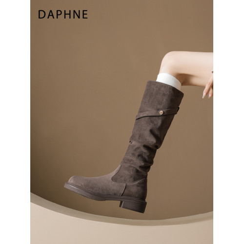 達芙妮美拉德靴子2026秋冬季新款加絨長靴厚底騎士靴西部長筒靴女