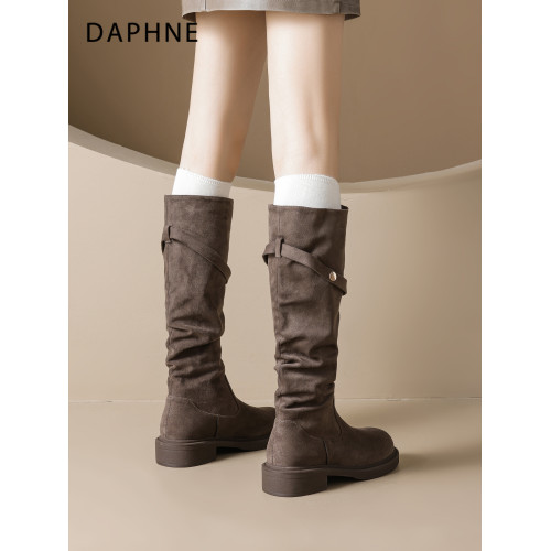 達芙妮美拉德靴子2026秋冬季新款加絨長靴厚底騎士靴西部長筒靴女