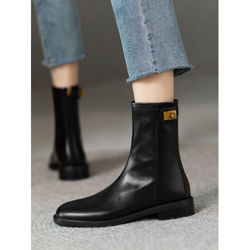 2026新款真皮百搭低跟馬丁靴女秋冬單靴瘦瘦靴英倫風圓頭中筒短靴