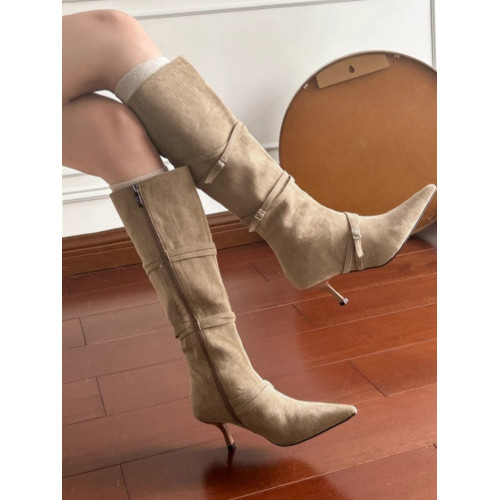 真皮版!美拉德尖頭高跟長筒靴2025新款配大衣的靴子女秋冬高級感 真皮版!美拉德尖頭高跟長筒靴2025新款配大衣的靴子女秋冬高級感