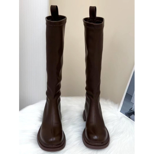 品牌真皮長筒靴女2025年秋冬新款不過膝百搭彈力靴顯瘦軟皮騎士靴