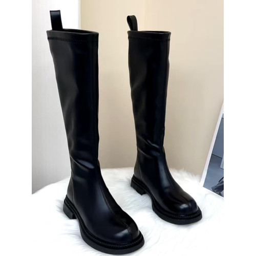 品牌真皮長筒靴女2025年秋冬新款不過膝百搭彈力靴顯瘦軟皮騎士靴