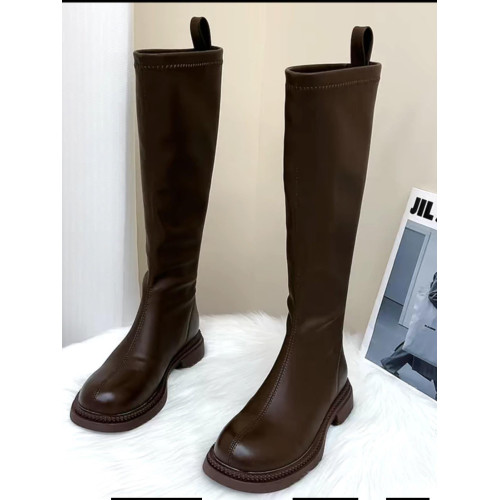 品牌真皮長筒靴女2025年秋冬新款不過膝百搭彈力靴顯瘦軟皮騎士靴