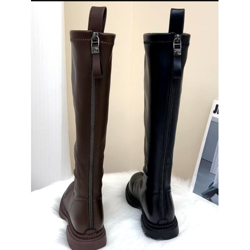 品牌真皮長筒靴女2025年秋冬新款不過膝百搭彈力靴顯瘦軟皮騎士靴