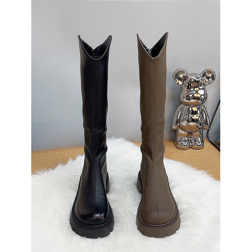 小個子不過膝長靴女2025長筒靴春秋款單靴厚底靴子高筒加絨騎士靴