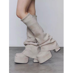 日系厚底高跟辣妹褲琯靴2026春季新款方頭高筒靴顯瘦彈力瘦瘦靴女