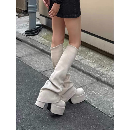 日系厚底高跟辣妹褲琯靴2026春季新款方頭高筒靴顯瘦彈力瘦瘦靴女