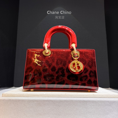 輕奢漸變色豹紋包真皮戴妃包包2026新款斜背手提包潮流單肩包亮片